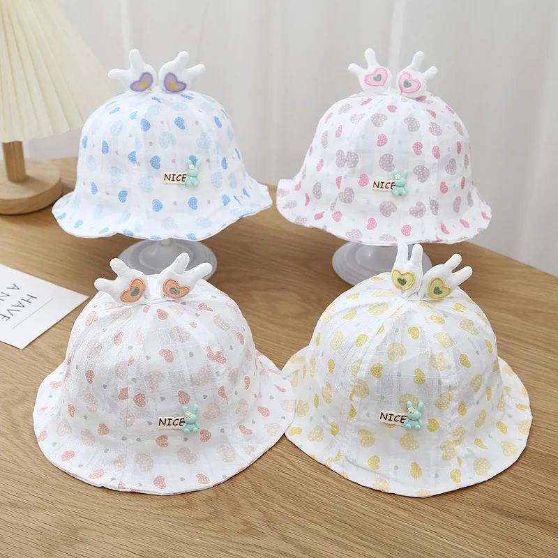 

Spring Baby Cute Rabbit Fisherman Caps Boys Girls Cartoon UV Protection Sun Hat Kids Bucket Hats 0-12M