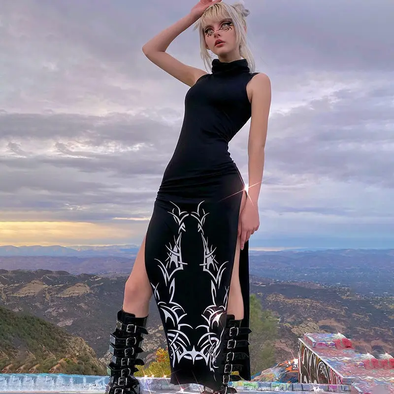 Dark Split Side Summer Dress Gothic Sexy Slim Turtleneck Sleeeveless Long Dresses For Women 2023 Party Night Club Wear
Dark Split Side Summer Dress Gothic Sexy Slim Turtleneck Sleeeveless Long Dresses For Women 2023 Party Night Club Wear