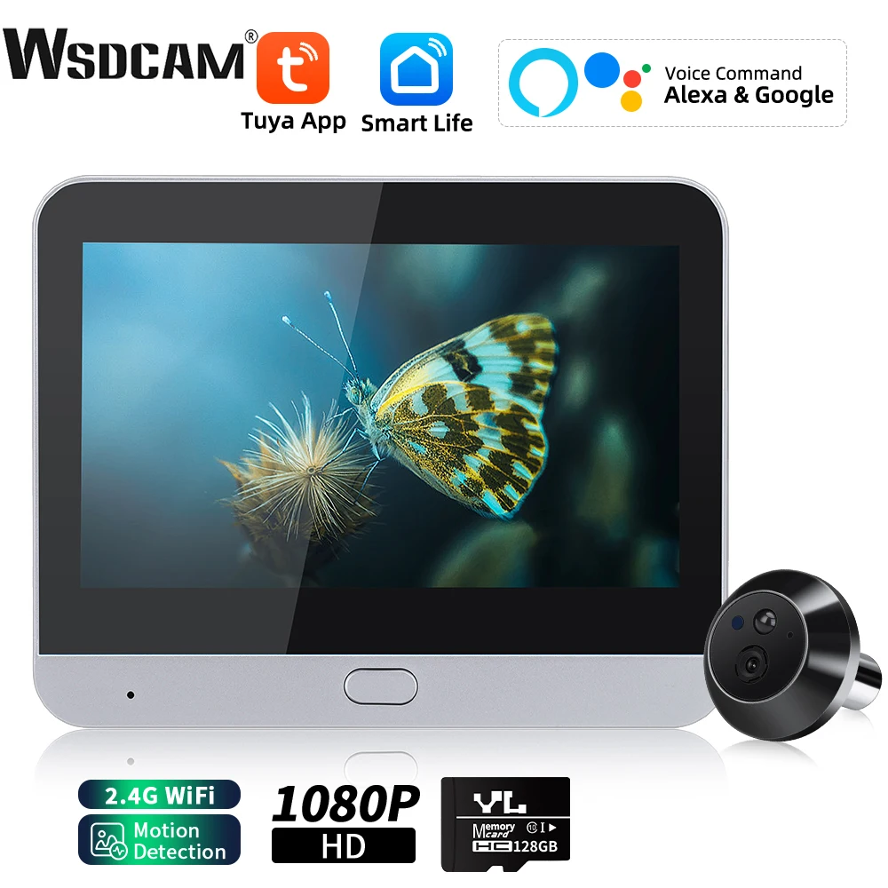 

WSDCAM 4.3In LCD WiFi Video Doorbell Motion Detection Smart Peephole Camera 120° Wide Angle Digital Peephole Viewer Night Vision