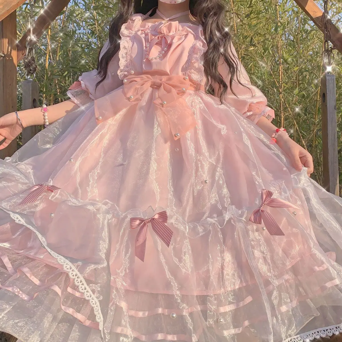 

Coalfell Lolita Original Design Lolita Princess Dress Women Op Organza Summer Sweet Cute on The Run Princess Dress Fluffy Skirt