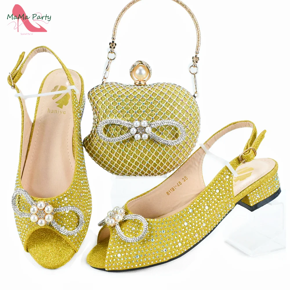 

Peep Toe New Design 2024 Autumn New Arrivals Italian Women Shoes and Bag Set in Yellow Color Novelty Sandals for Party