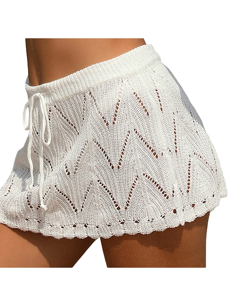 

Women Crochet Skirt Cover Ups Summer High Waist Hollow Out Semi-Sheer Beach Coverups Knitted Mini Skirt Swimwear