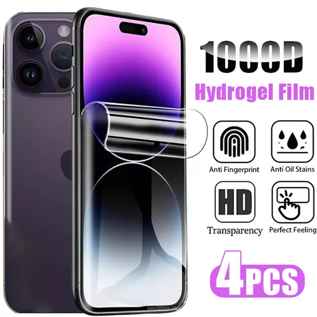 Protecteur d'écran pour iPhone, film hydrogel, couverture complète, pas de verre, iPhone 11 12 13Mini 14 15 16 Pro Max, iPhone 14 8 7 Plus SE 2020, 4 pièces 1