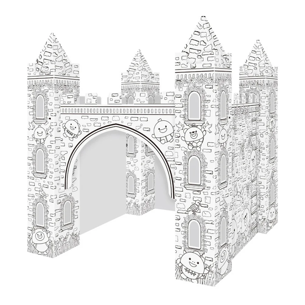 

Indoor Playset Graffiti Toy Coloring 3D Cardboard Puzzle Kids Castle Drawing Large Colorizing White Paper DIY Child