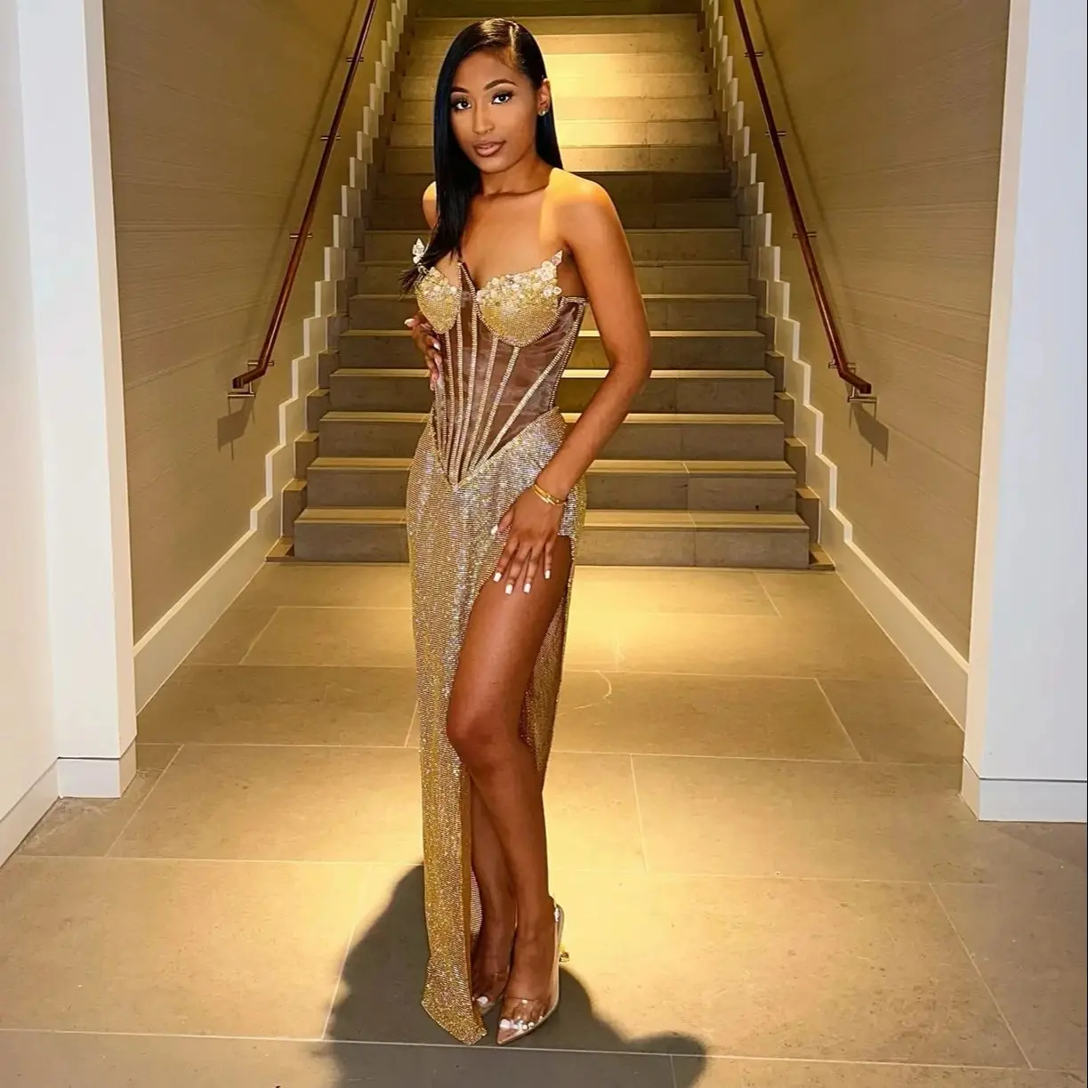 Gold Sparkly Sweetheart Long Prom Dresses For Black Girls Slit Birthday Party Dresses African Mermaid Evening Gown Robe De
Gold Sparkly Sweetheart Long Prom Dresses For Black Girls Slit Birthday Party Dresses African Mermaid Evening Gown Robe De