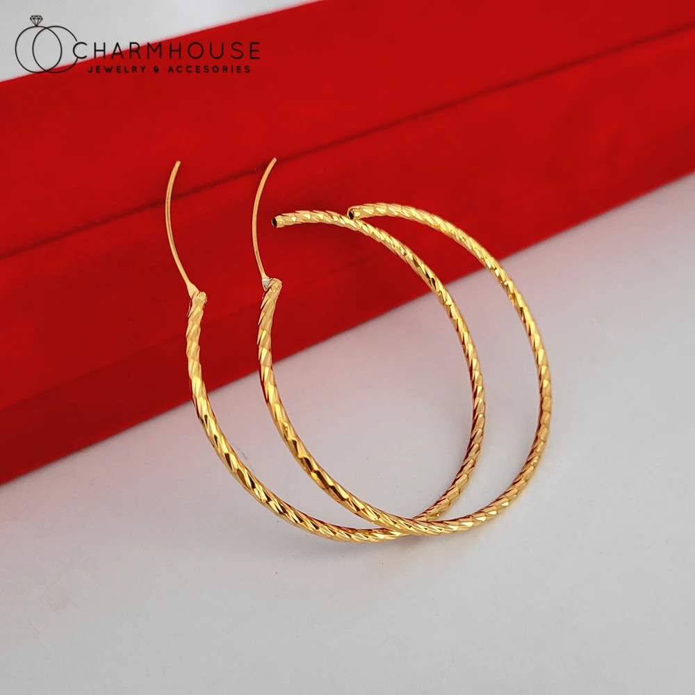 

24k Yellow Gold GP Hoop Earrings For Women 50 mm Big Earring Cuff Brincos Femme Wedding Jewerly Accessories Party Gifts Bijoux