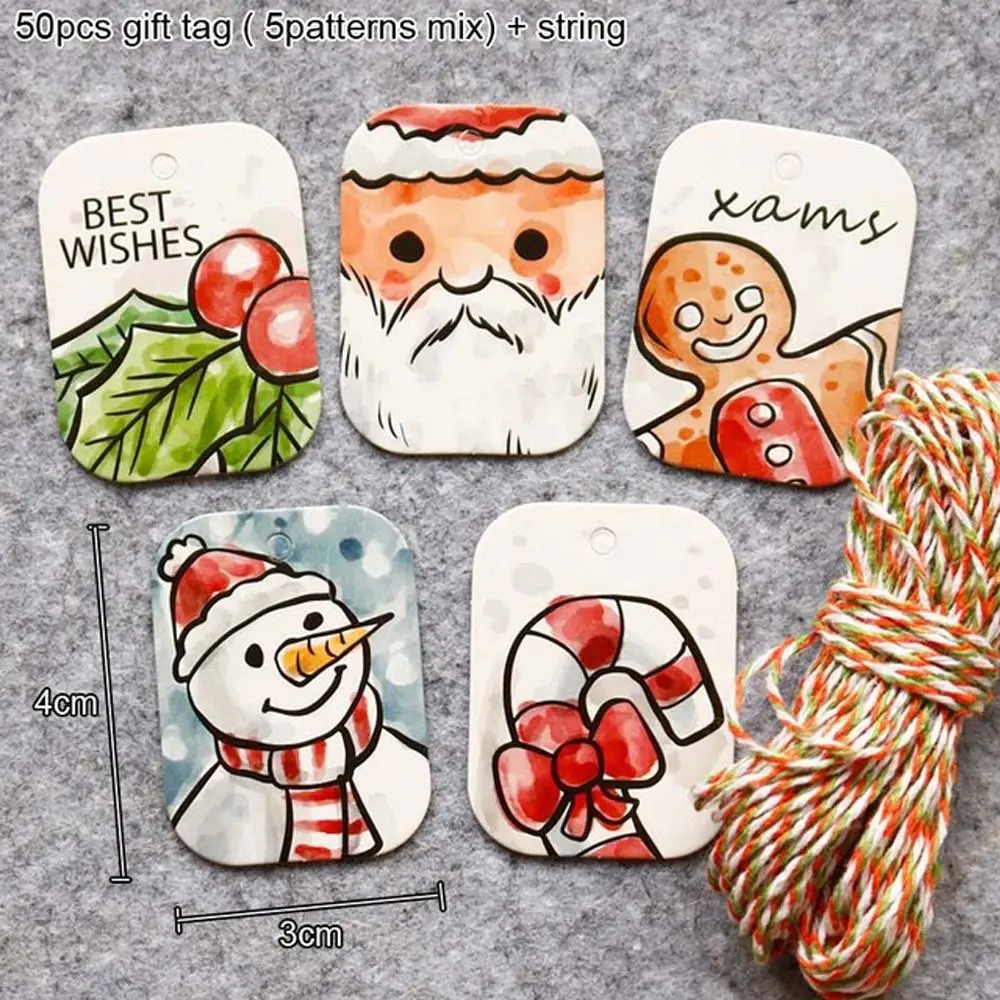 

48/50 pcs Merry Christmas Paper Gift Tag Snowman Deer Santa Claus Paper Label Hang Tags Party DIY Decor Xmas Gift Wrapping Tags