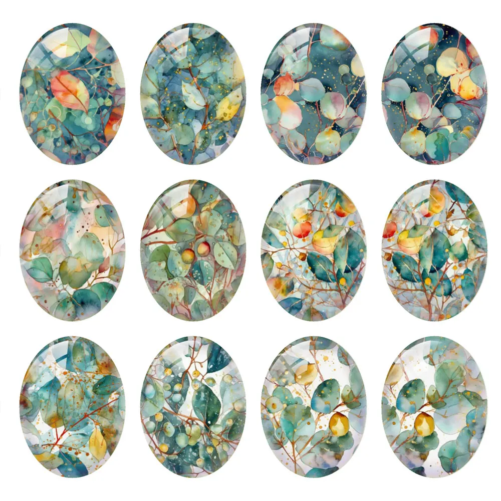 

10pcs/lots Leaf Leaves Spring Oval Photo Glass Cabochon Charms Demo Flat Back Cameo For Diy Jewelry Making Finding Accessories