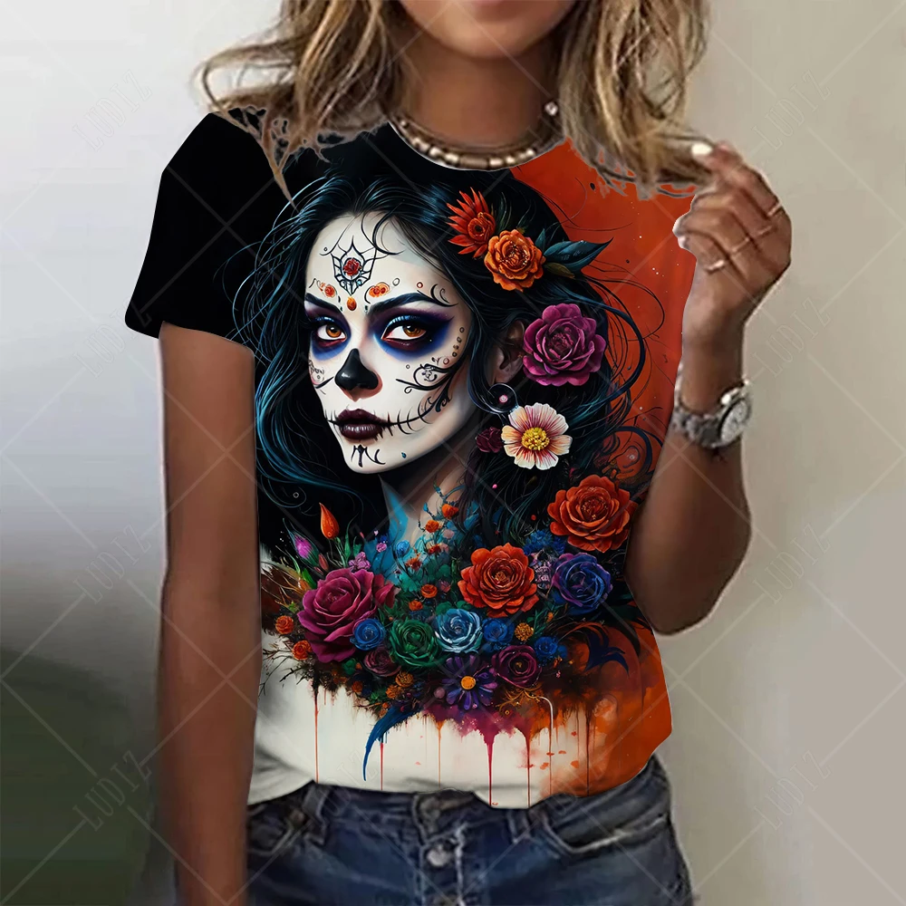 Mexican Day of the Dead Women's T Shirt 3D Print Rose Catrina Goddess O-Neck Short Sleeve Tees Streetwear Y2k Clothing For Girls
Mexican Day of the Dead Women's T Shirt 3D Print Rose Catrina Goddess O-Neck Short Sleeve Tees Streetwear Y2k Clothing For Girls
