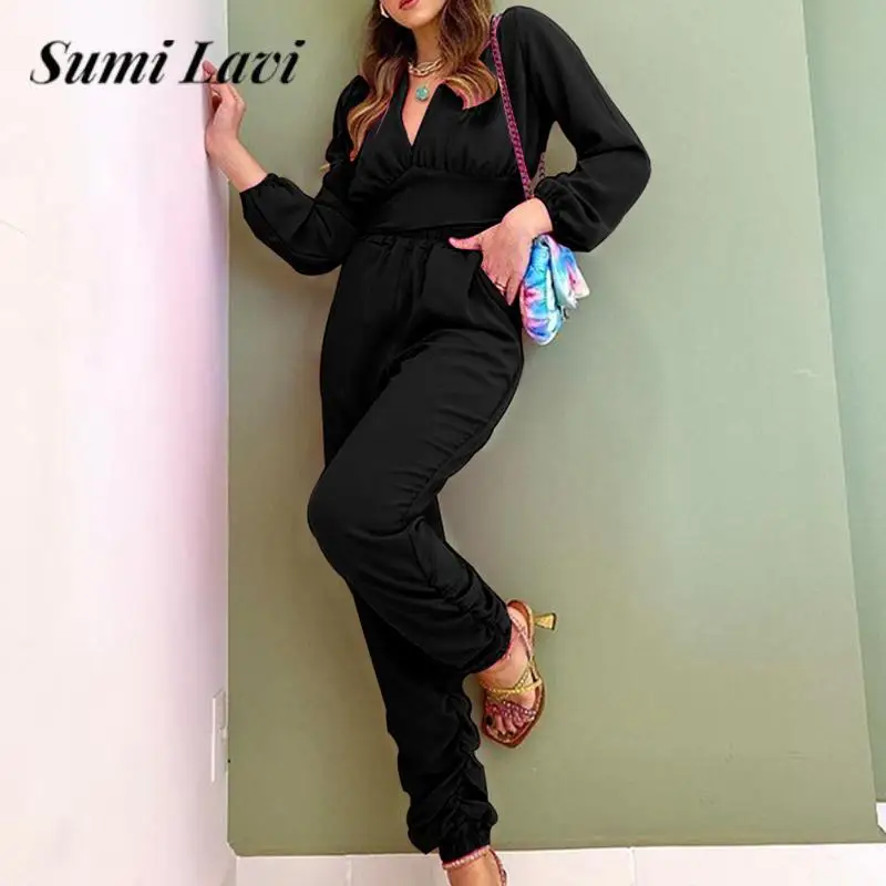 Fashion High Waist Pleated Pants Matching Set Casual V Neck Long Sleeve Tops+Pencil Pants Set Fall Ladies Solid Color 2pcs Set
Fashion High Waist Pleated Pants Matching Set Casual V Neck Long Sleeve Tops+Pencil Pants Set Fall Ladies Solid Color 2pcs Set