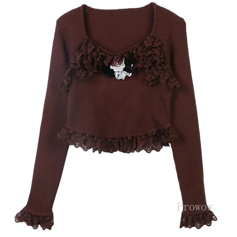 Sweet Sweater Pullover Round Neck Lace Bow Beading Cropped Sweater Short Sweater Korean Fashion Jumper Long Sleeve Tops
Sweet Sweater Pullover Round Neck Lace Bow Beading Cropped Sweater Short Sweater Korean Fashion Jumper Long Sleeve Tops