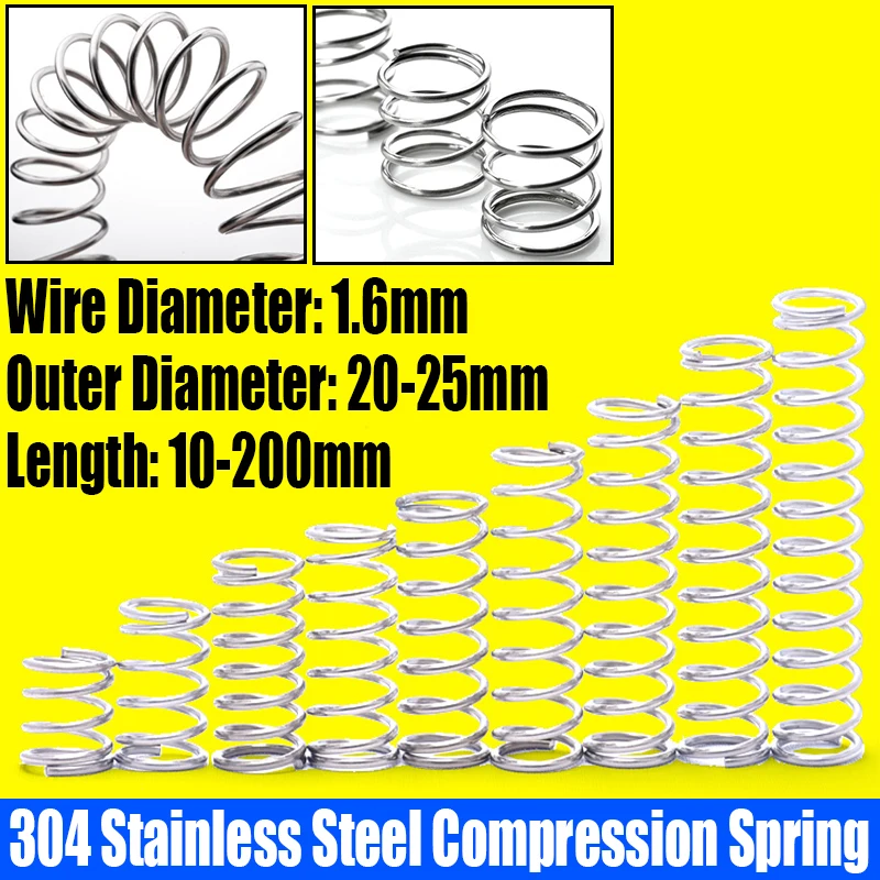 1/5PC 1.6mm Wire Diameter Compression Spring 304 Stainless Steel Pressure Spring Return Spring 20-25mm Outside Diameter L=10-200
1/5PC 1.6mm Wire Diameter Compression Spring 304 Stainless Steel Pressure Spring Return Spring 20-25mm Outside Diameter L=10-200