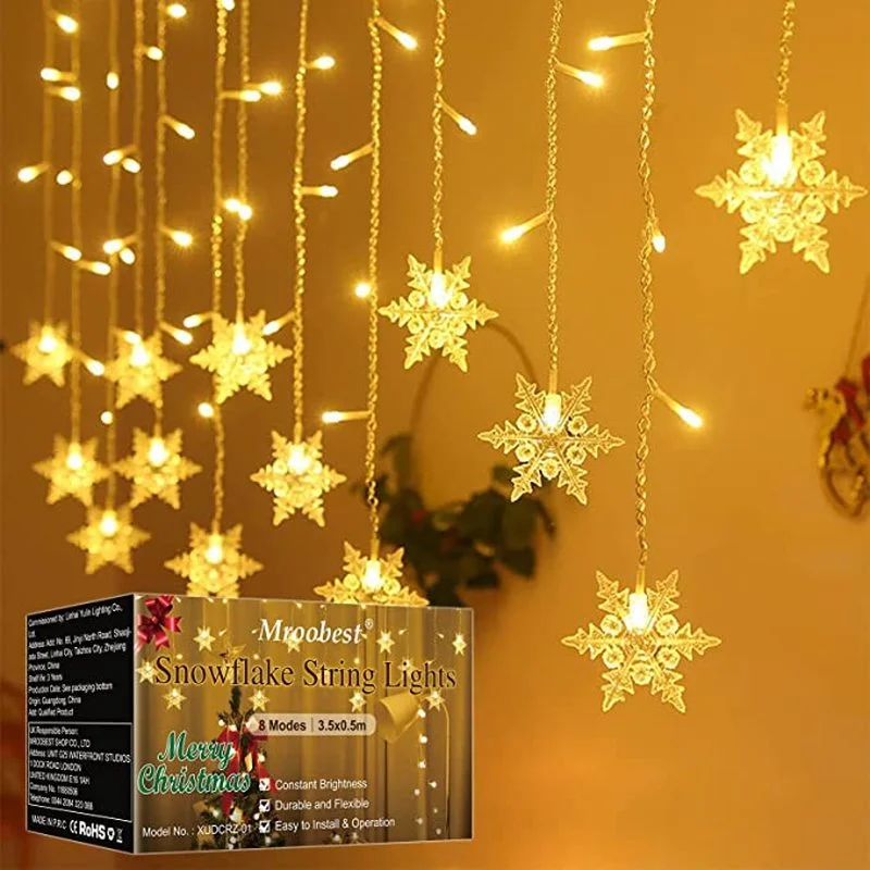 Snowflakes LED Curtain Christmas Lights 8 Modes Waterproof Plug In Christmas String Lights for Garden Patio Bedroom Party Decor
Snowflakes LED Curtain Christmas Lights 8 Modes Waterproof Plug In Christmas String Lights for Garden Patio Bedroom Party Decor