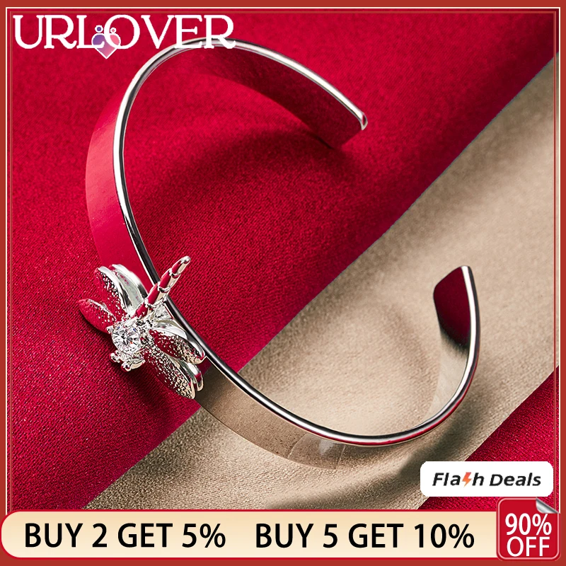 

URLOVER 925 Sterling Silver Dragonfly Adjustable Bangle For Women Man Bangles Charm Engagement Wedding Party Fashion Jewelry