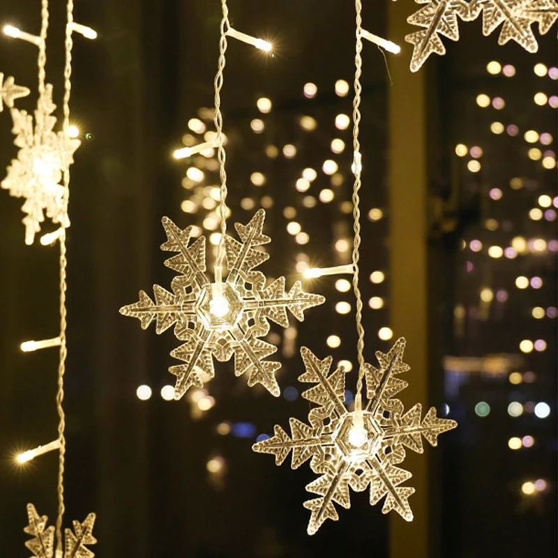 

4m Christmas Snowflakes Led String Lights Garland Window Curtain Flashing Light For Holiday Party Wedding Xmas Decoration