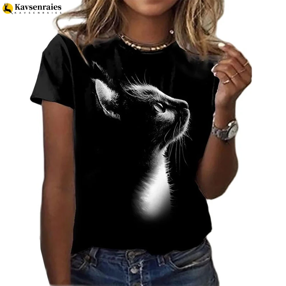 New 2023 Fashion Woman Blouses T-shirt Women's 3D Cat Print Black Kawaii T Shirt Female Clothing Oversized Summer Casual Tops
New 2023 Fashion Woman Blouses T-shirt Women's 3D Cat Print Black Kawaii T Shirt Female Clothing Oversized Summer Casual Tops