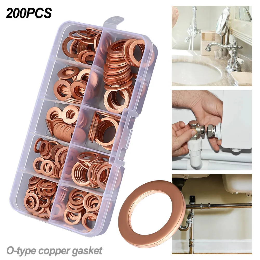 200 Pieces Copper Crush Washer Seal O-Ring Gasket Kit Oil Plug Sealing Ring For Engine Drain Plugs Automobiles Marine Hardware
200 Pieces Copper Crush Washer Seal O-Ring Gasket Kit Oil Plug Sealing Ring For Engine Drain Plugs Automobiles Marine Hardware