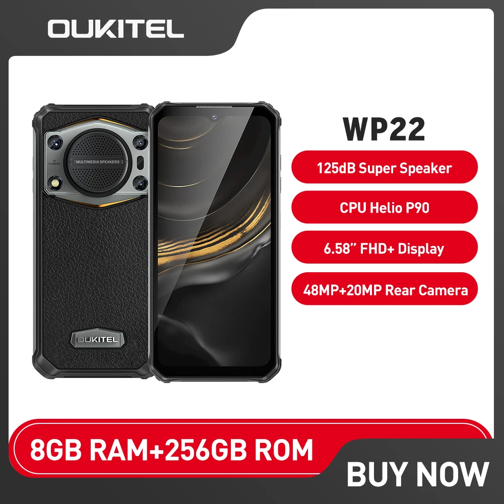 Oukitel WP22 Rugged Smartphone 8GB+256GB Android 13 Mobile Phones 6.58" FHD+ 10000mAh 48MP Helio P90 Cell Phone
Oukitel WP22 Rugged Smartphone 8GB+256GB Android 13 Mobile Phones 6.58" FHD+ 10000mAh 48MP Helio P90 Cell Phone