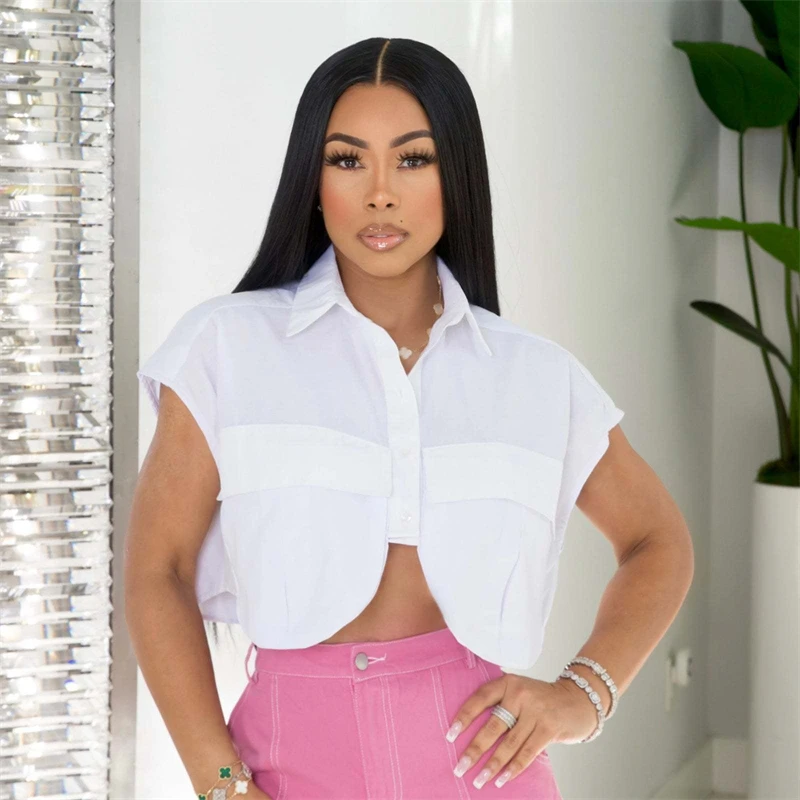 Solid Summer Big Pockets Cargo Shirts Women Loose Casual Crop Top Turn Down Collar Short Sleeve Single Breasted Irregular Tops
Solid Summer Big Pockets Cargo Shirts Women Loose Casual Crop Top Turn Down Collar Short Sleeve Single Breasted Irregular Tops