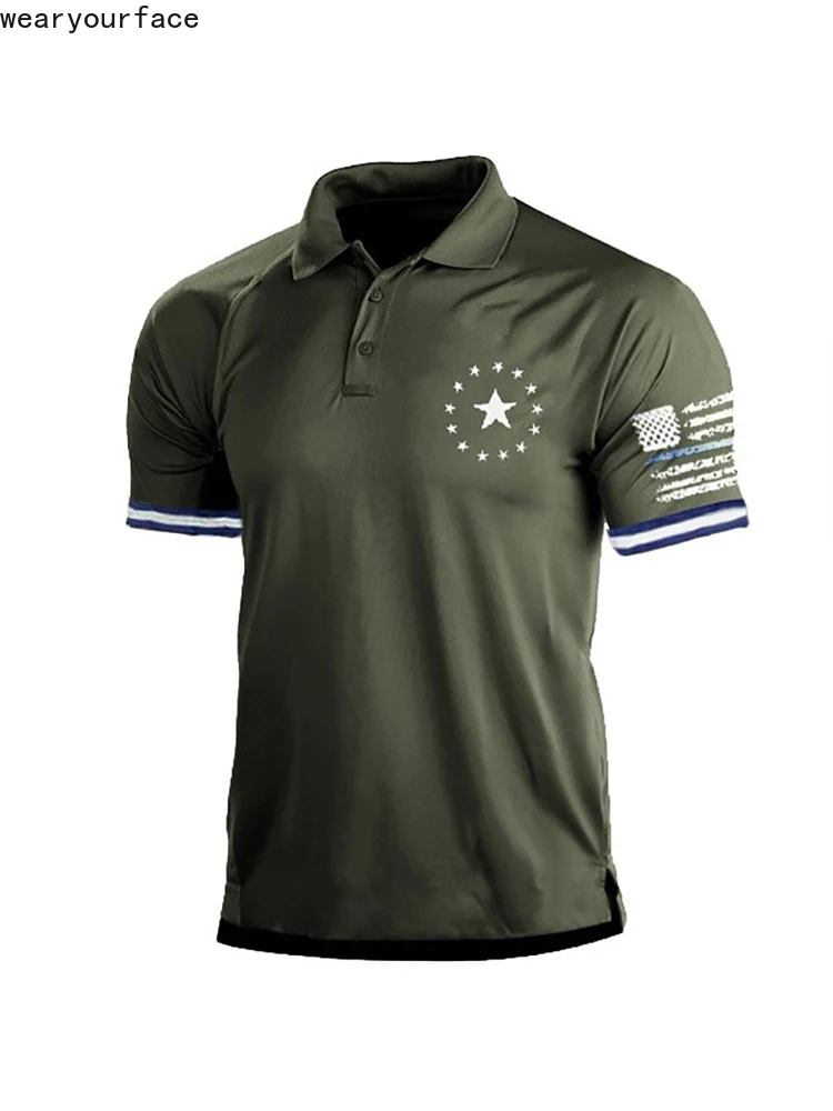 

Футболка-поло мужская с принтом, рубашка с коротким рукавом, на пуговицах, с флагом США, со звездами и полосками, уличная одежда, спортивный топ для гольфа, повседневная одежда