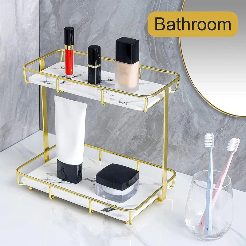 HOT SALE Bathroom Organizer Countertop Cosmetics Storage Rack 2Tier Kitchen Stainless Steel Gold Shelf Marble Print Ceramic Tray
HOT SALE Bathroom Organizer Countertop Cosmetics Storage Rack 2Tier Kitchen Stainless Steel Gold Shelf Marble Print Ceramic Tray