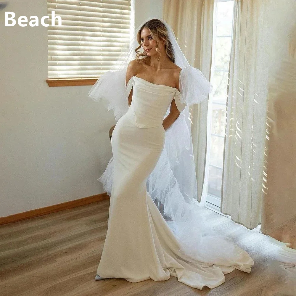 

Off The Shoulder Mermaid Long Wedding Party Dress Tiered Botton Sleeveless Simple Bridal Gown 2024 To Measures Robe Stunning