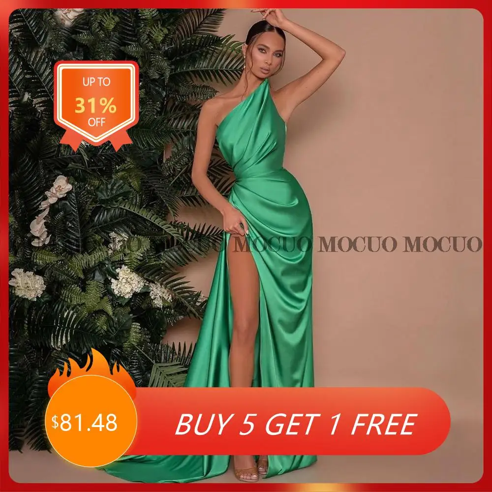 Green Simple One Shoulder Satin Evening Dress High Side Split Celebrity Formal Prom Gowns Sweep Train robes de soirée
Green Simple One Shoulder Satin Evening Dress High Side Split Celebrity Formal Prom Gowns Sweep Train robes de soirée