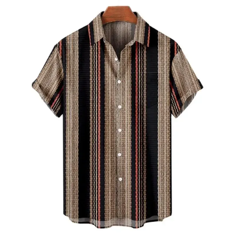 

Hawaiian Men's Striped Shirts For Blouse Men Camisa Social Short Sleeve Casual Top Oversized Gym Clothing Fashion Male Vintage