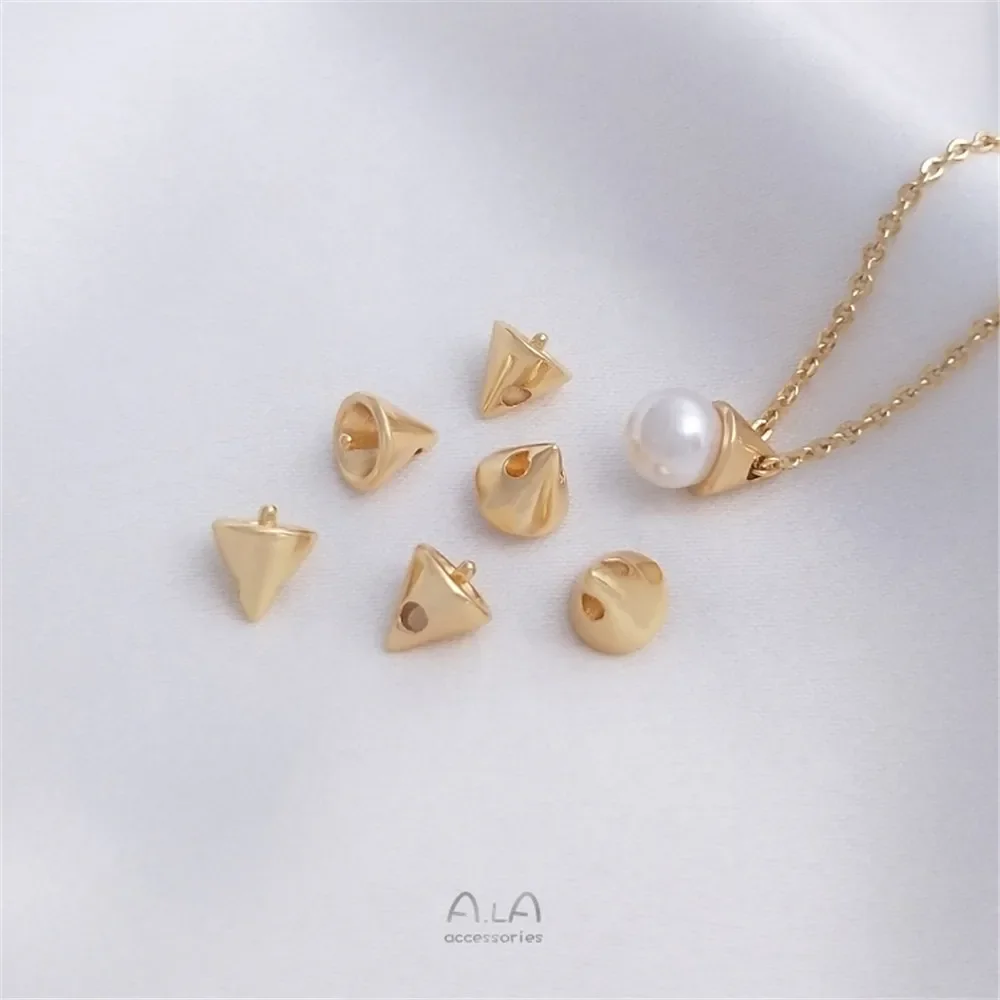 

14K Gold Plated Half Hole Bead Pendant Holder Crystal Pearl Cone Bead Holder Handmade Diy Clavicle Necklace Accessories C089