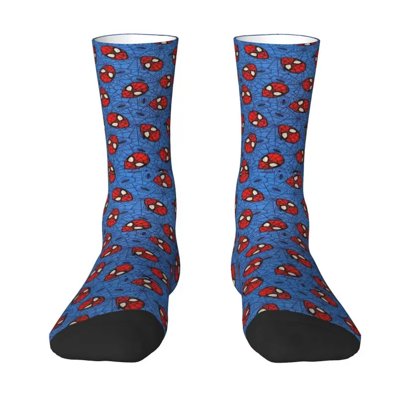 

Fashion Men's Spider Man Face Toss With Web On Blue Quilt Dress Socks Unisex Comfortable Warm 3D Printing Crew Socks