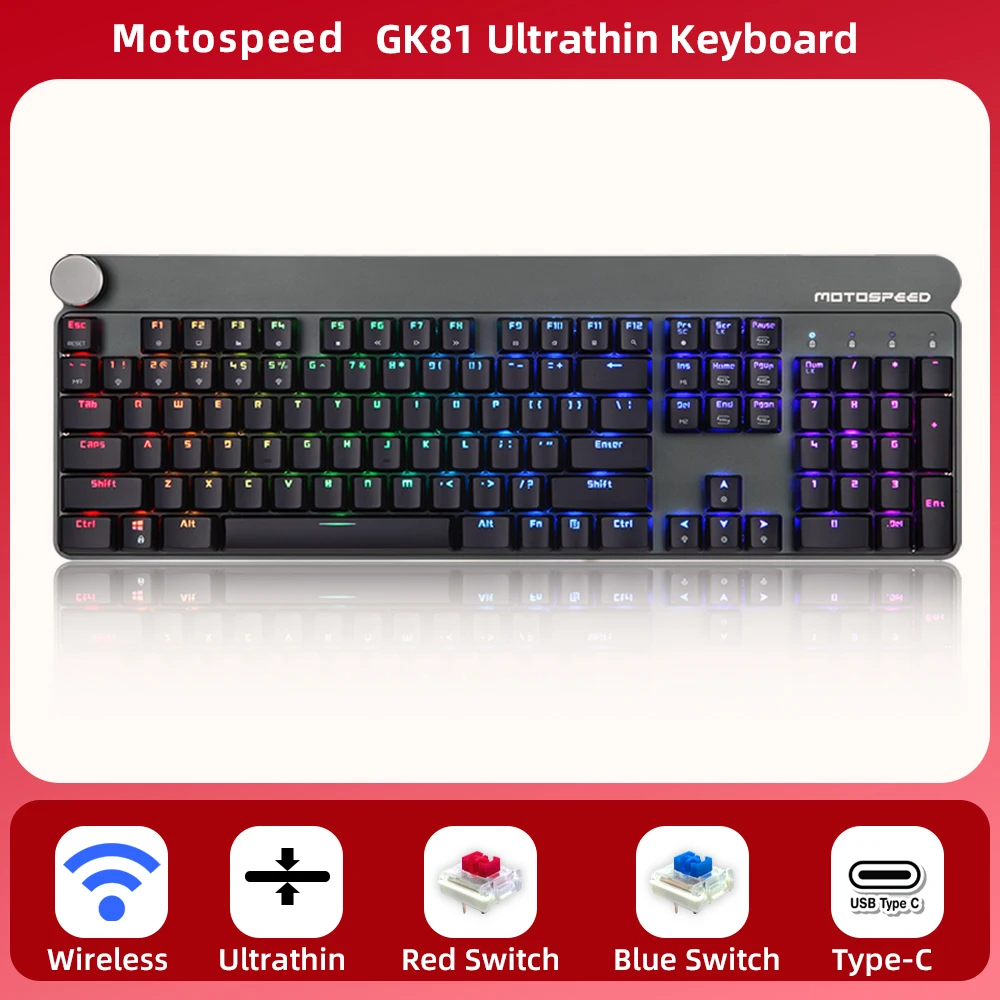 Motospeed GK81 Wireless RGB Backlit Mechanical Keyboard 104 Keys USB Dual Mode Gaming Keyboards For Computer Gamer PC
Motospeed GK81 Wireless RGB Backlit Mechanical Keyboard 104 Keys USB Dual Mode Gaming Keyboards For Computer Gamer PC