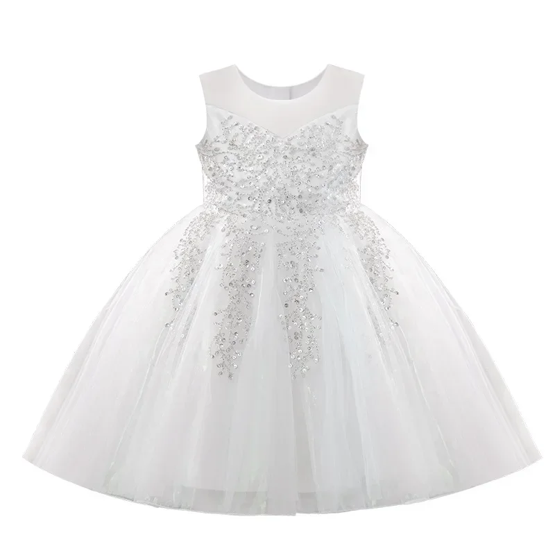 

Children's Princess New Summer Fluffy Yarn Flower Children's Dress Girl Little Girl Host Piano Performance Dress