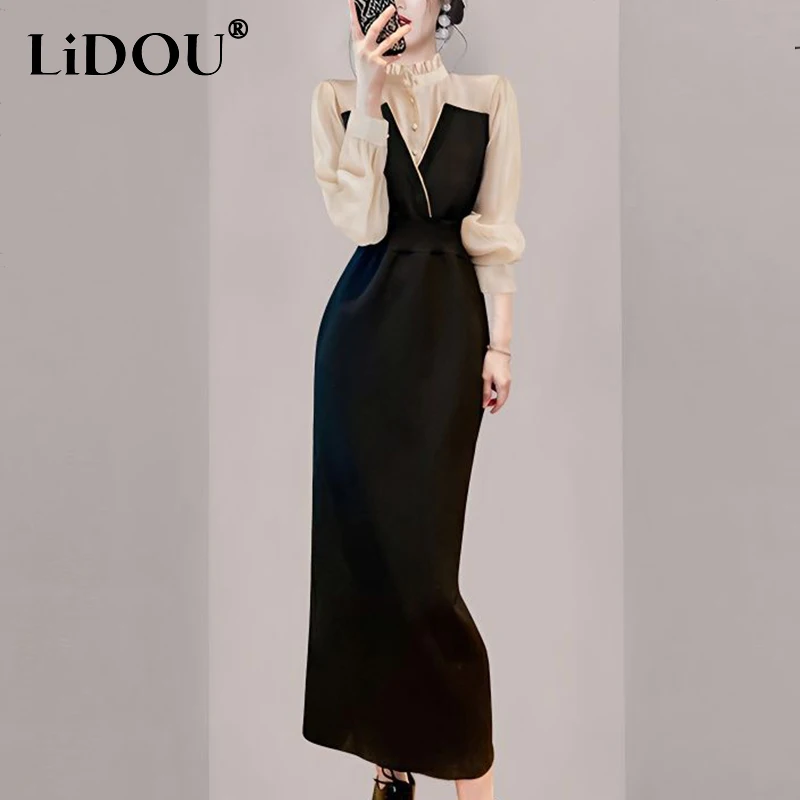 Spring Autumn Ruffles Collar Elegant Fashion Patchwork Long Sleeve Dress Female Fake Two Pieces Temperament Bodycon Robe Vestido
Spring Autumn Ruffles Collar Elegant Fashion Patchwork Long Sleeve Dress Female Fake Two Pieces Temperament Bodycon Robe Vestido