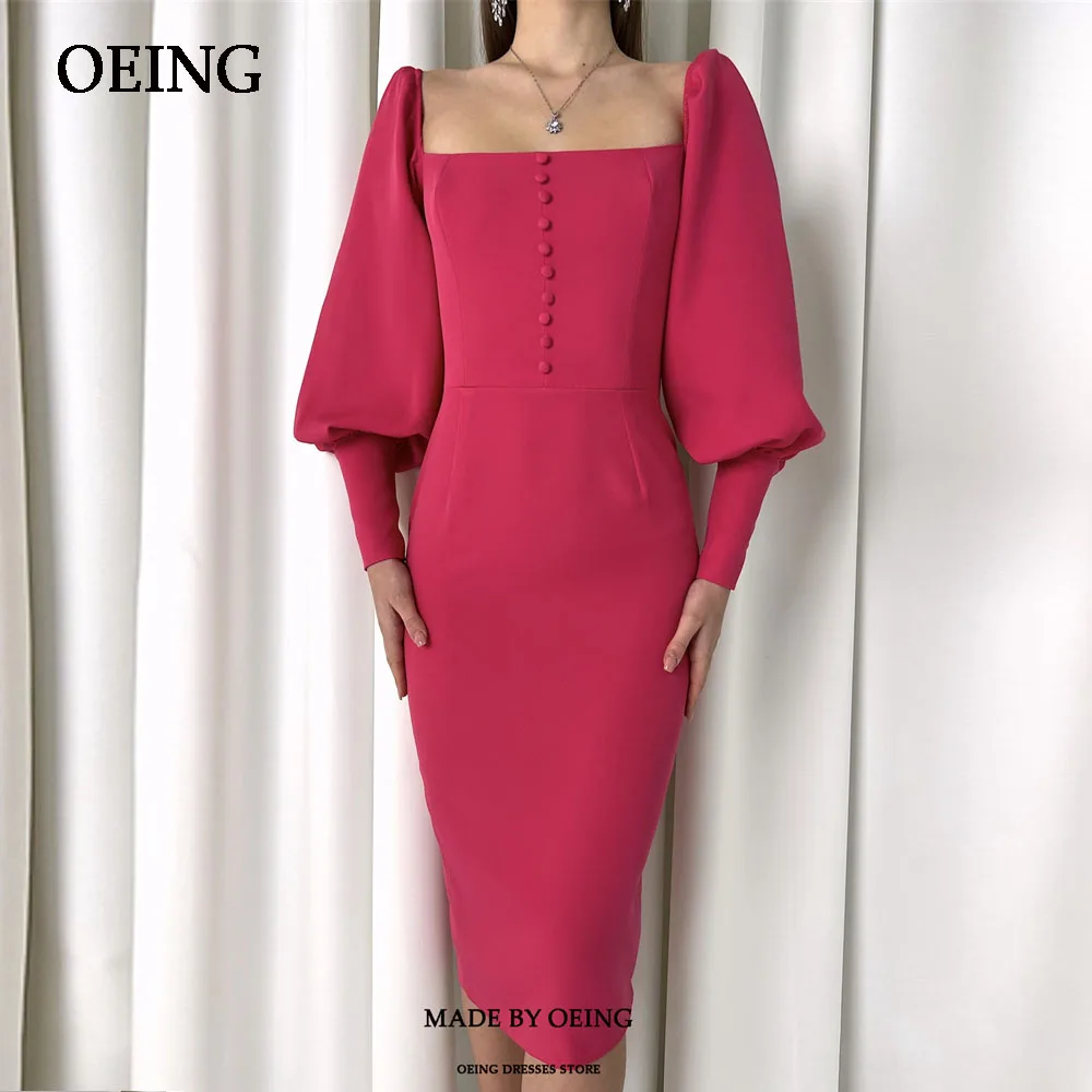 OEING Rose Pink Puff Sleeves Evening Dress Knee Length Stain Wedding Prom Gown Simple Robe De Mariage For Formal Occasion
OEING Rose Pink Puff Sleeves Evening Dress Knee Length Stain Wedding Prom Gown Simple Robe De Mariage For Formal Occasion