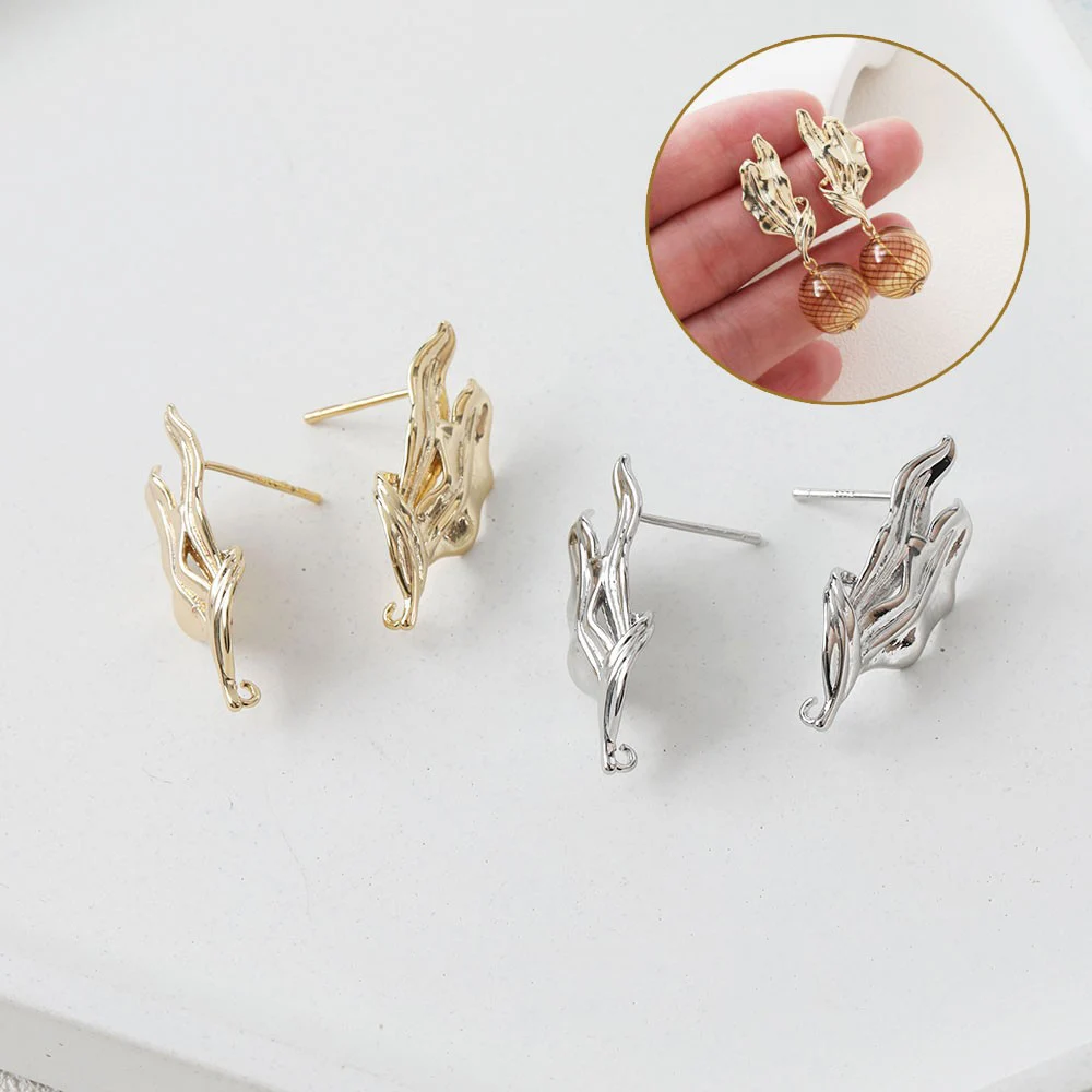 

2Pair 14K Gold Plated Niche Irregular Leaf With Hole Earrings Stud DIY Making Supplies Jewelry Material Accessories