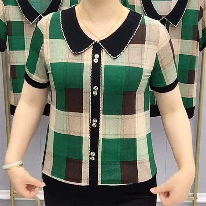 Fashion Women Clothing Vintage Plaid T-shirt Summer Korean Tees Versatile Doll Neck Loose Female Basic Casual Short Sleeve Tops
Fashion Women Clothing Vintage Plaid T-shirt Summer Korean Tees Versatile Doll Neck Loose Female Basic Casual Short Sleeve Tops