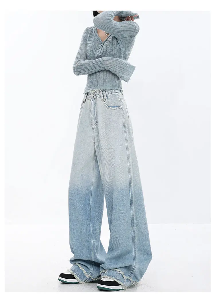 

Korea Women Blue Baggy Jeans Harajuku 90s Aesthetic Streetwear Tassel Denim Trousers Y2k Jean Pants Vintage 2000s Trashy Clothes