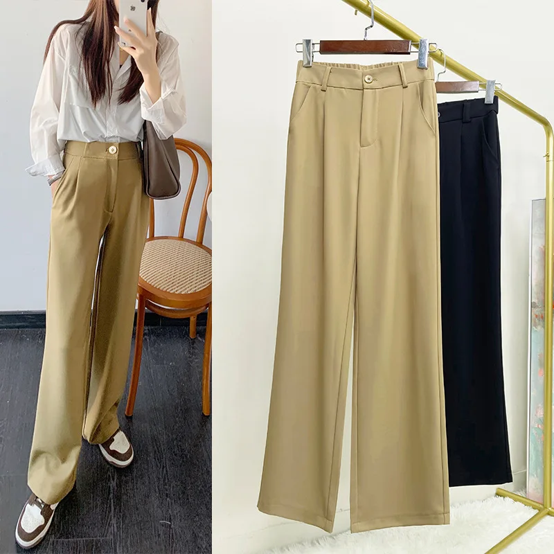 

Wide Leg Trousers Women Tailored Pants Summer High-waist Thin Anti-wrinkle Narrow Version Khaki Drape Straight-leg White Bottom