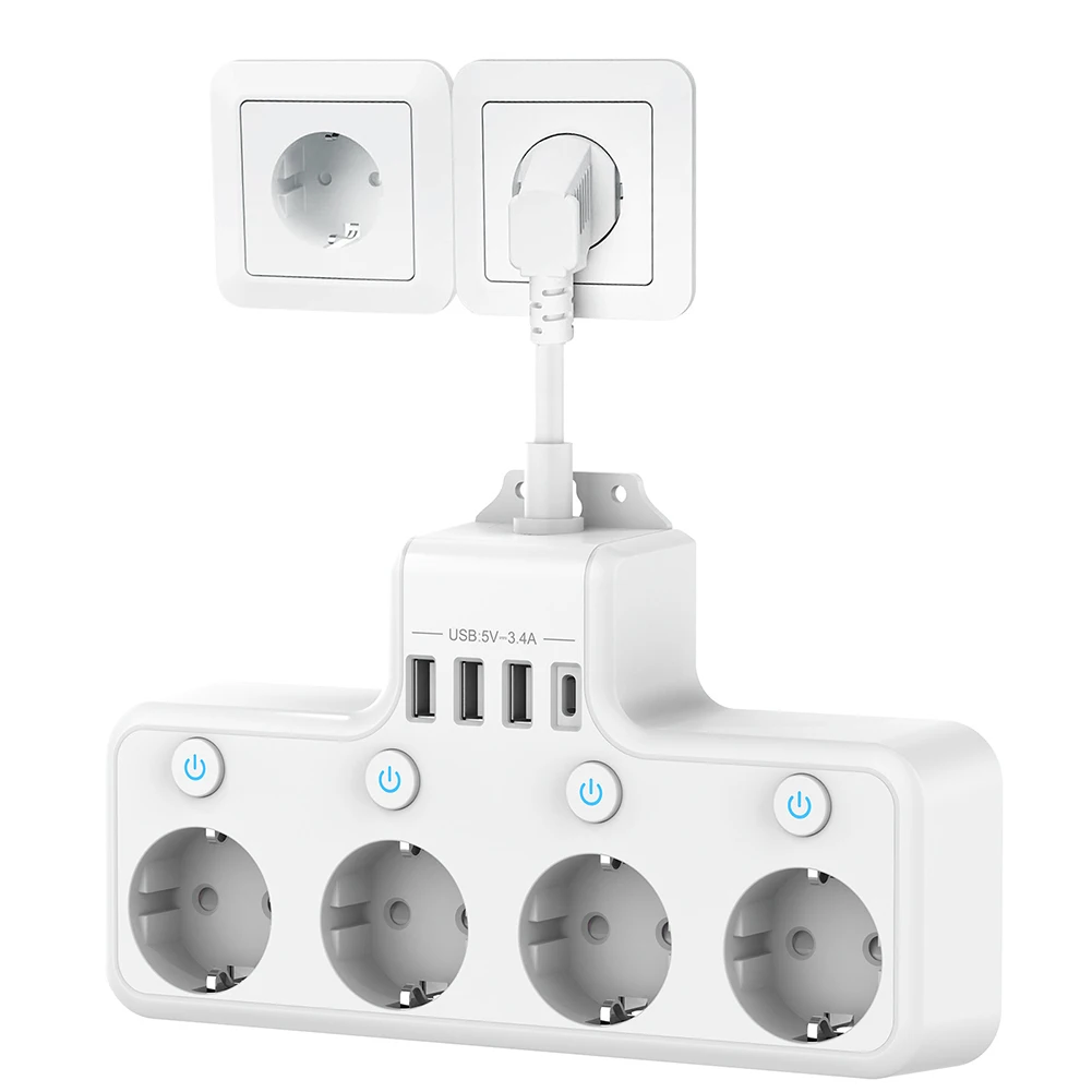

Charge Multiple Devices Simultaneously 4 Way Power Strip with Individually Switchable EU Sockets and USB Ports