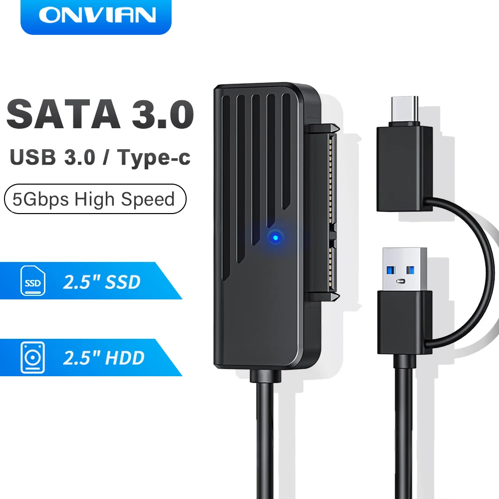 Onvian 2-in-1 SATA to USB 3.0 Adapter 5Gbps Super Speed SATA USB for 2.5" HDD SSD Hard Drive Plug & Play for Laptop Desktop
Onvian 2-in-1 SATA to USB 3.0 Adapter 5Gbps Super Speed SATA USB for 2.5" HDD SSD Hard Drive Plug & Play for Laptop Desktop