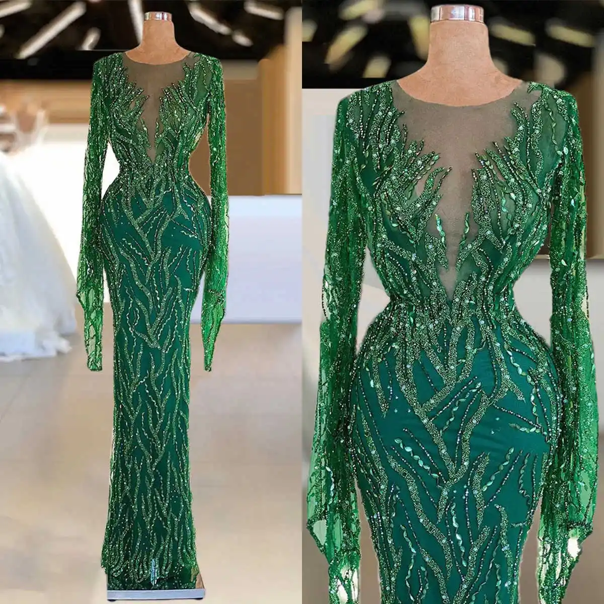 Shiny Sequined Green Mermaid Evening Dresses Elegant Lace Jewel Neck Long Sleeves Pleated Women Formal Party Prom Gowns
Shiny Sequined Green Mermaid Evening Dresses Elegant Lace Jewel Neck Long Sleeves Pleated Women Formal Party Prom Gowns