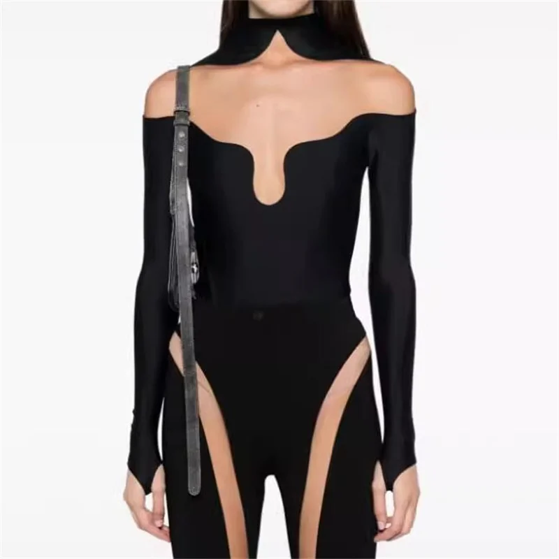 Bodysuit women 2023 Autumn New in Sexy Transparent T-shirt Tulle patchwork elastic long sleeved top Women's corset free shipping
Bodysuit women 2023 Autumn New in Sexy Transparent T-shirt Tulle patchwork elastic long sleeved top Women's corset free shipping
