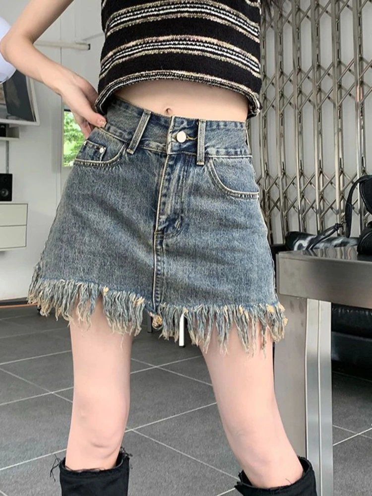 HOUZHOU Sexy Slim Denim Skirt Women Summer High Waist Y2k Mini Skirts Chic Tassels Streetwear Korean Fashion Hot Girl Harajuku
HOUZHOU Sexy Slim Denim Skirt Women Summer High Waist Y2k Mini Skirts Chic Tassels Streetwear Korean Fashion Hot Girl Harajuku