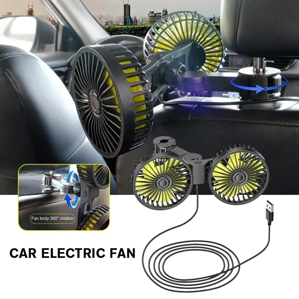 

Car Seat Back Cooling Electric Fan Dual Head Auto Headrest Ventilation Fan 360 Degree Rotation Seat Back Cooler For Vehicle Y0Y9
