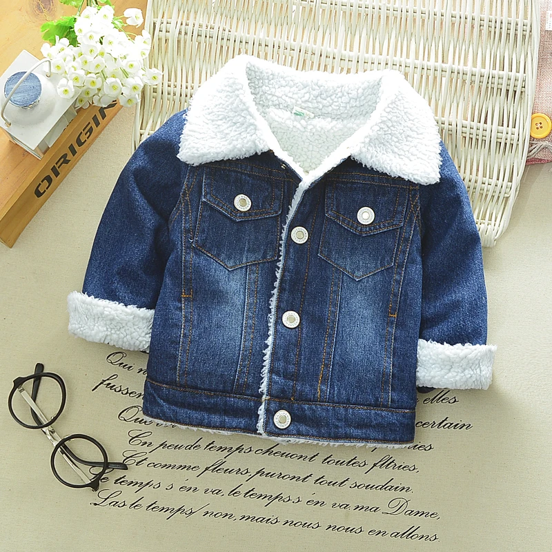 

Children's Plush Denim Jacket 2023 New Autumn/Winter Baby Lamb Cashmere Single Breasted Thickening Coat Casual Fashion Warm Top