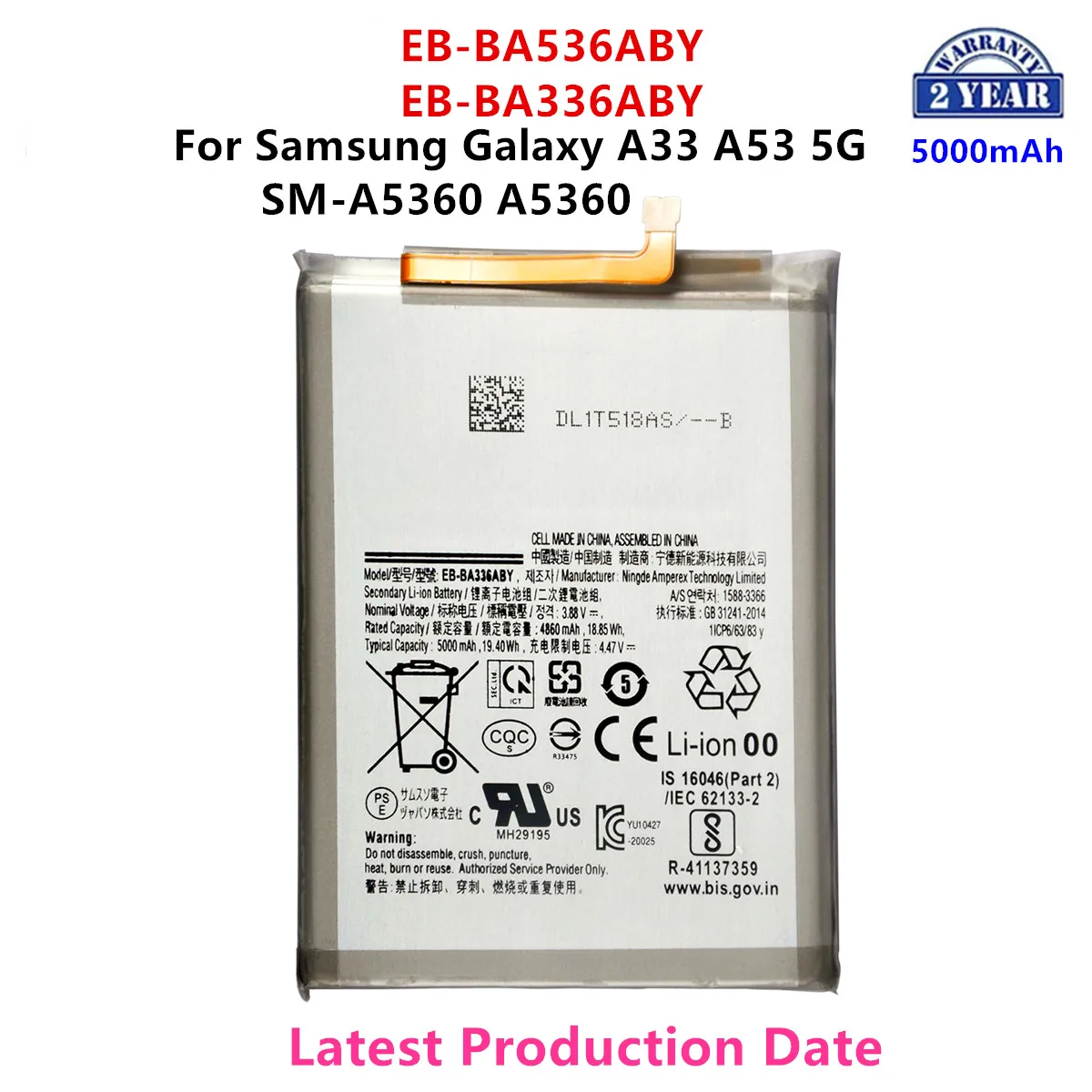 Совершенно новый телефон, EB-BA336ABY 5000 мАч, аккумулятор для Samsung Galaxy A33, A53, EB-BA536ABY A5360
Совершенно новый телефон, EB-BA336ABY 5000 мАч, аккумулятор для Samsung Galaxy A33, A53, EB-BA536ABY A5360