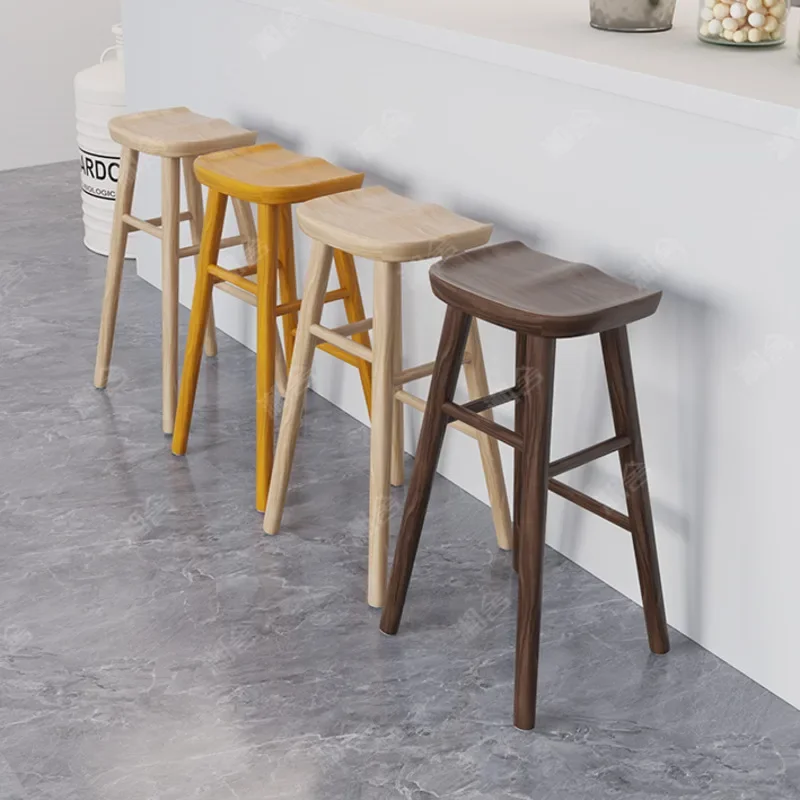 

55cm / 65cm / 75cm Dining Chairs American Retro Bar Chair Fashion Tall Feet Bar Stools Preferred Solid Wood Counter Stool