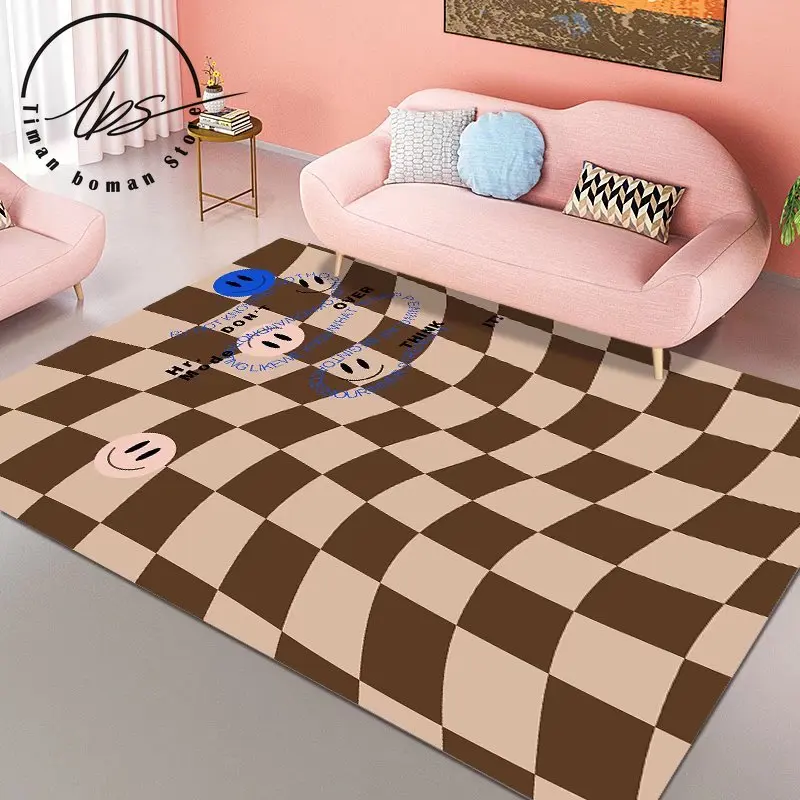 

Retro Checkerboard Carpet Living Room Home Decoration Bedroom Non-slip Rugs Large Area Fashionable Lattice Floor Mat Lounge Rug