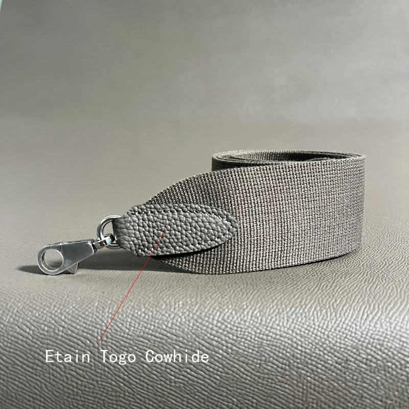 

Etain Togo Cowhide 5cm Wide Canvas belt Steel Buckle Genuine Leather Hand Sewn Suitable For Kelly Bags, Shoulder Straps