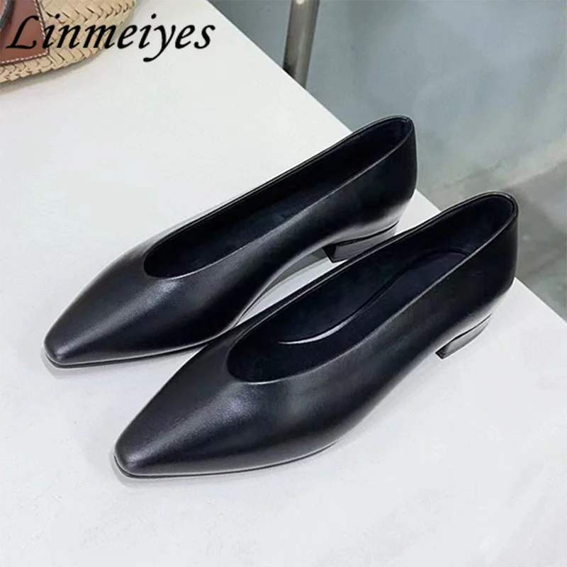 

Autumn Genuine Leather Flats Shoes Women Shallow Slip On Mary Janes Shoes Pointed Toe Party Runway Shoes Woman Zapatos Mujer